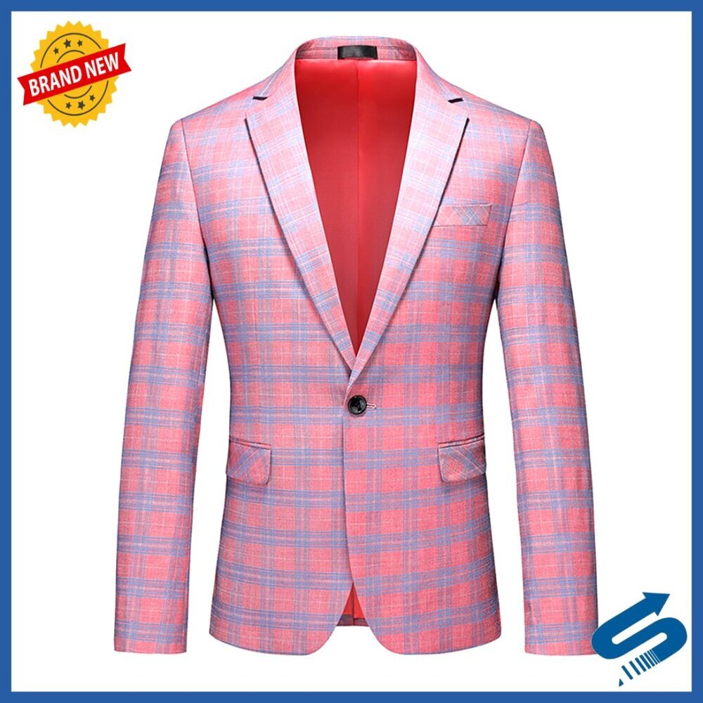 Men's Lightweight Plaid Sport Coat Blazer Suit Jacket Summer Casual